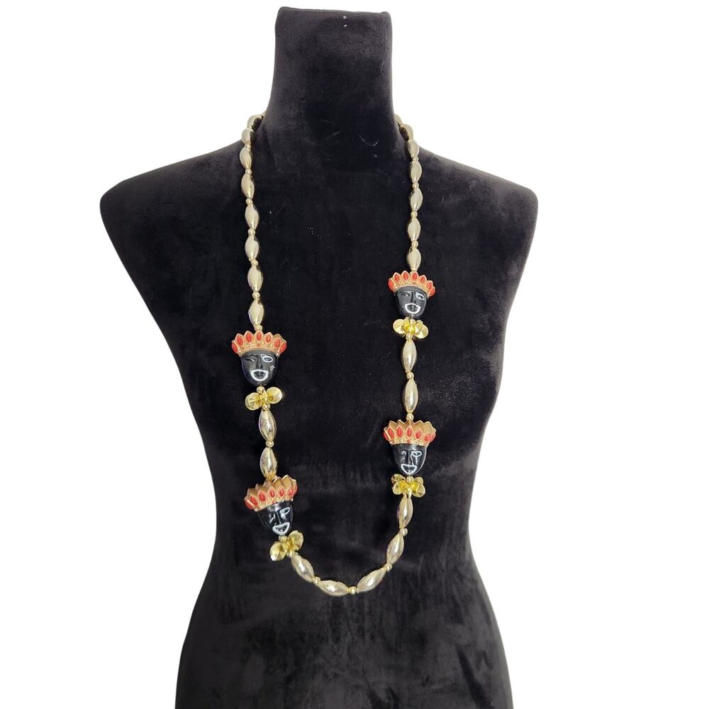 Zuku Warrior Kings Mardi Gras Necklace Bead Crown Prince Shaka Tribal Set Of 2
